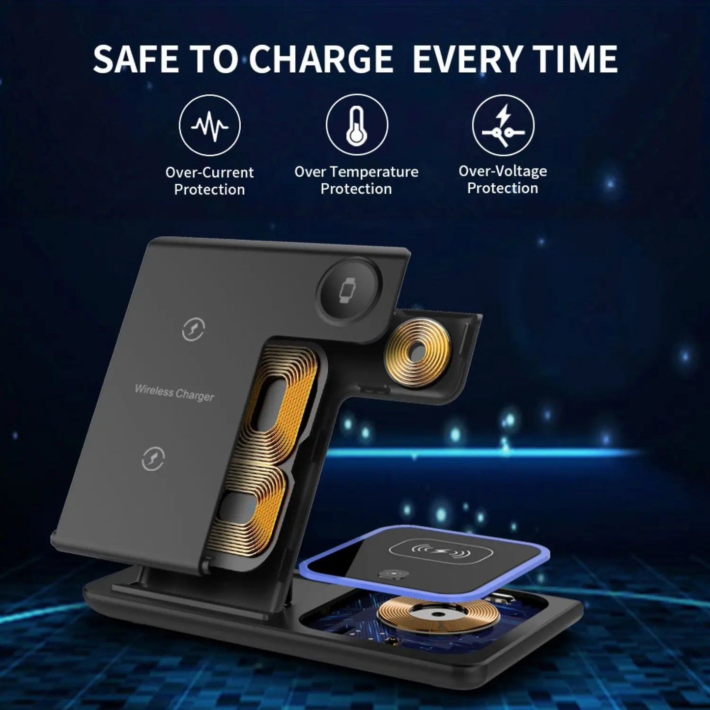 Cargador Inalámbrico 3 en 1 Plegable Compatible con IPHONE-SAMSUNG