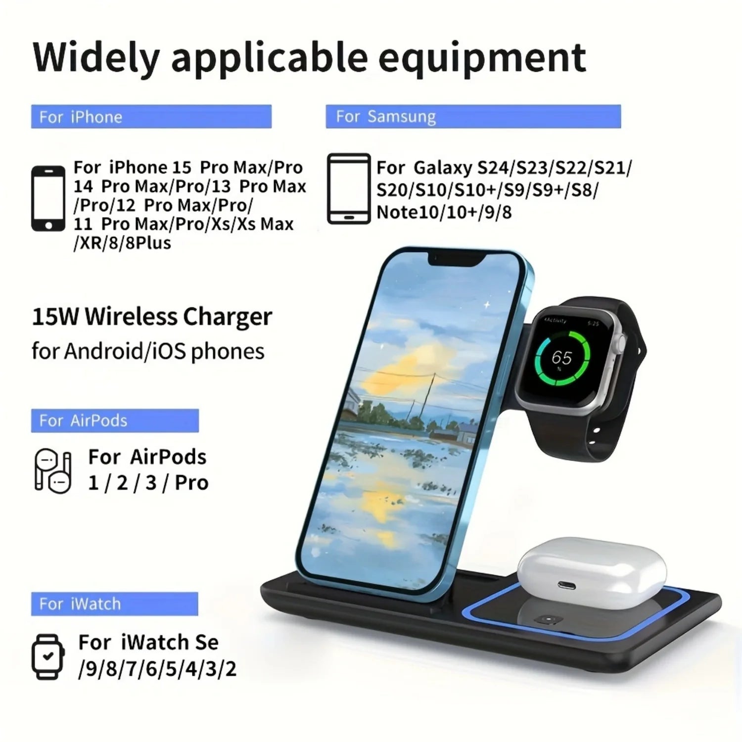 Cargador Inalámbrico 3 en 1 Plegable Compatible con IPHONE-SAMSUNG