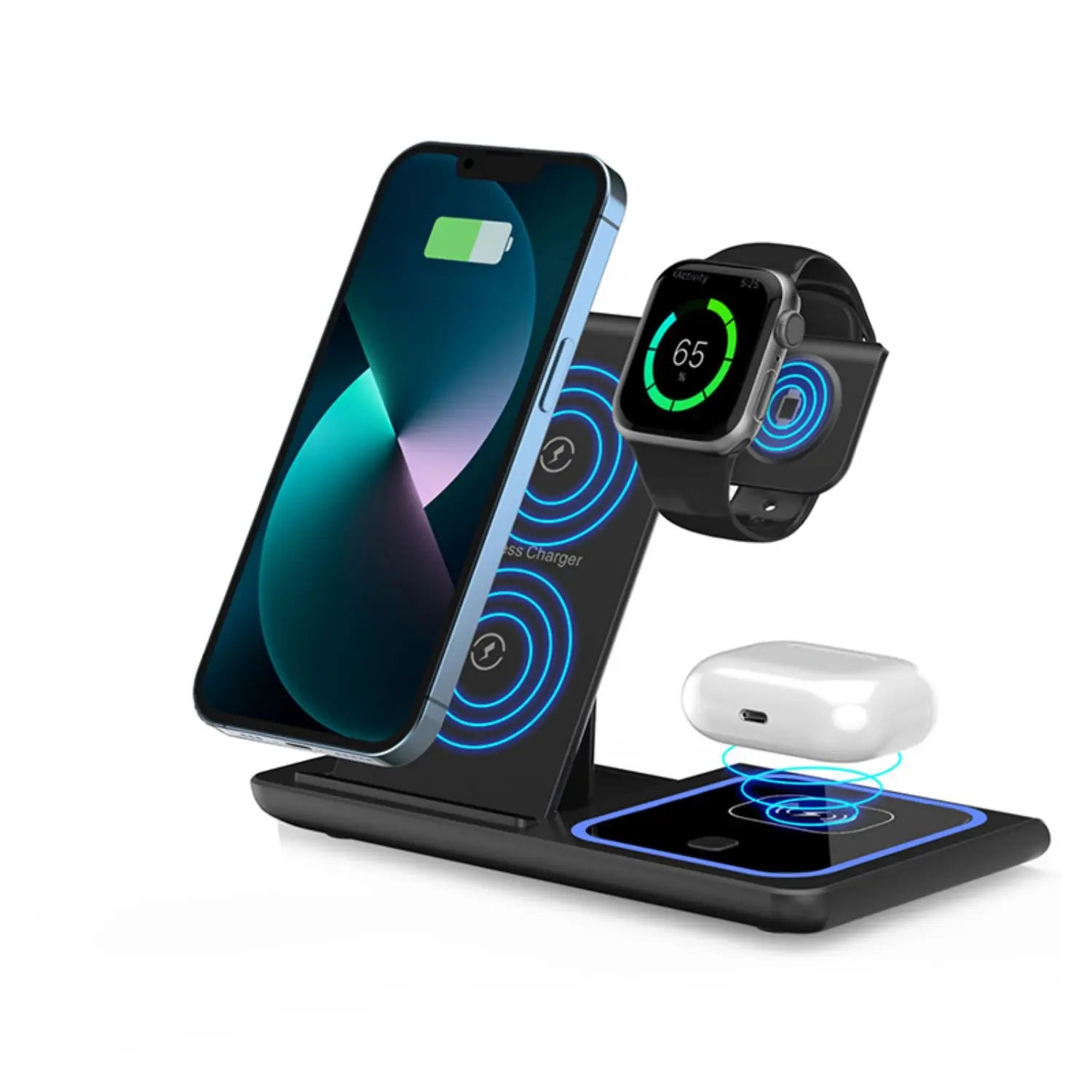 Cargador Inalámbrico 3 en 1 Plegable Compatible con IPHONE-SAMSUNG