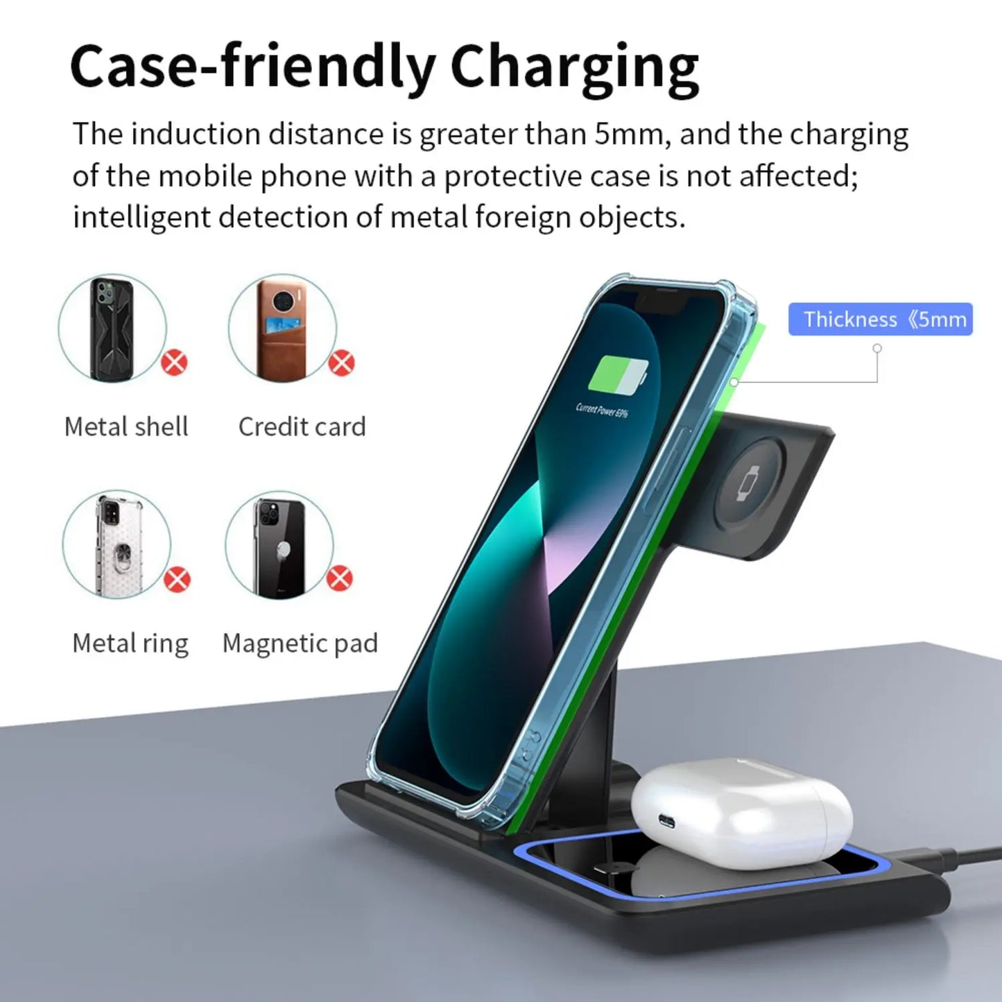 Cargador Inalámbrico 3 en 1 Plegable Compatible con IPHONE-SAMSUNG